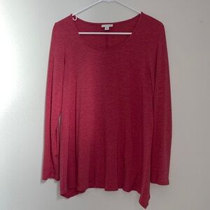 Pure Jill Women's Red Long Sleeve Shirttail Top